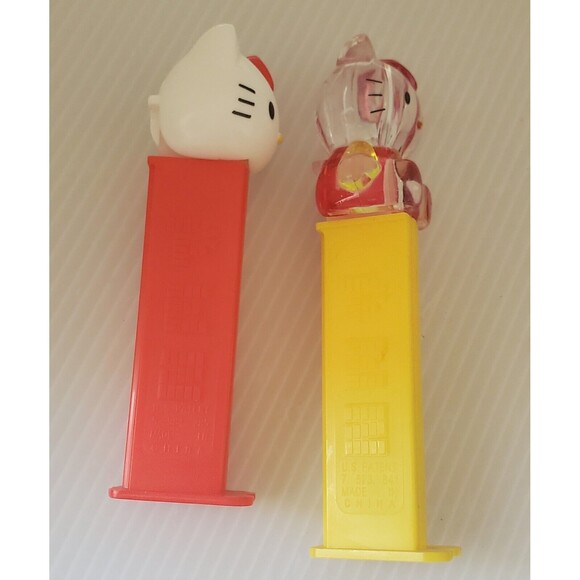 Hello Kitty PEZ Candy Dispensers Set Of 2 Lot Crystal Clear Red Bow Sanrio Cat - Picture 5 of 5